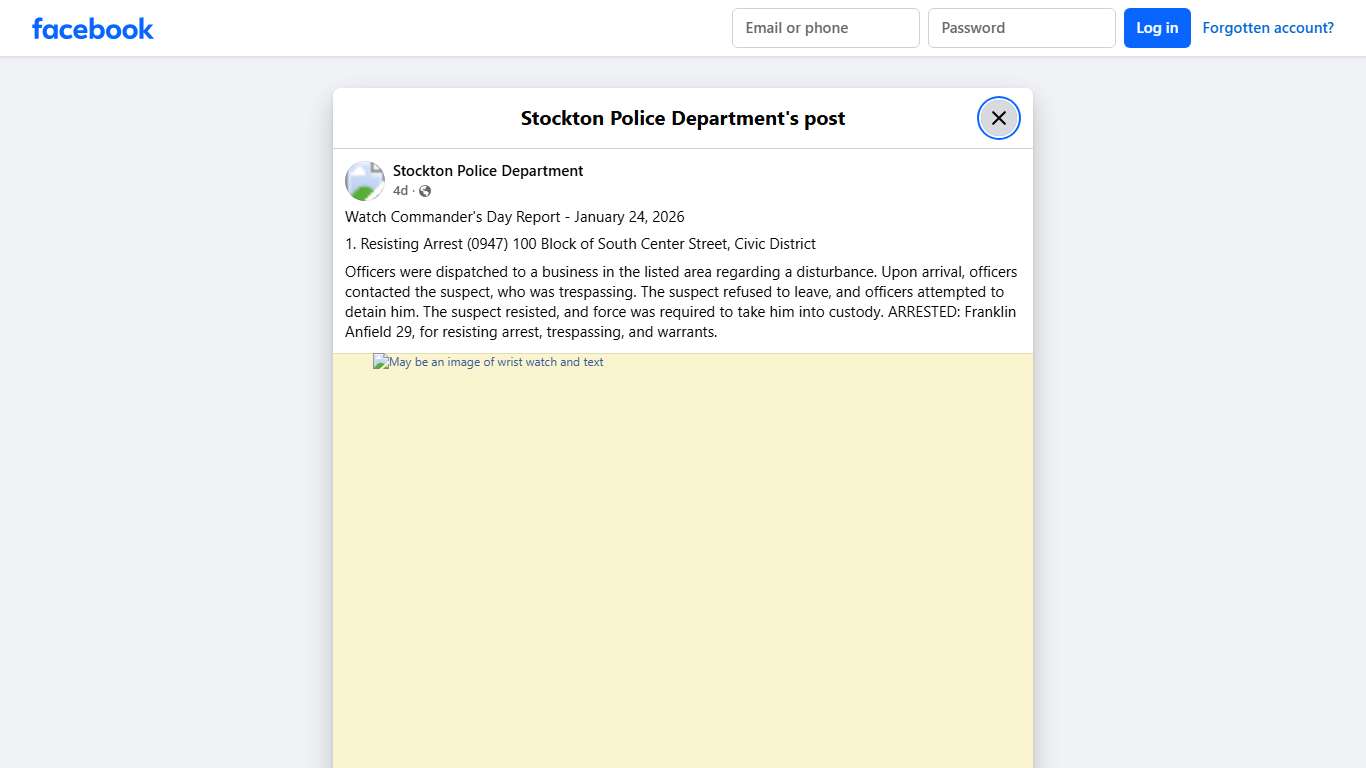 Watch Commander's Day Report... - Stockton Police Department Facebook