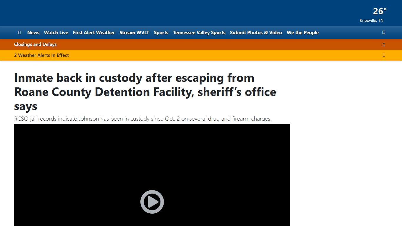 Inmate back in custody after escaping from Roane County Detention Facility, sheriff’s office says